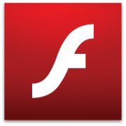 Adobe Flash logo with white styled letter F on a red background.