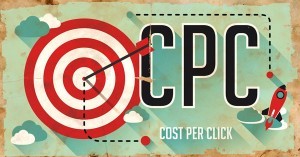 A target with an arrow through it. The words CPC cost per click are next to it. 