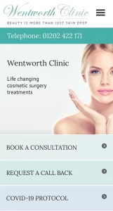 Wentworth Clinic homepage for mobile version of website with trending colours 